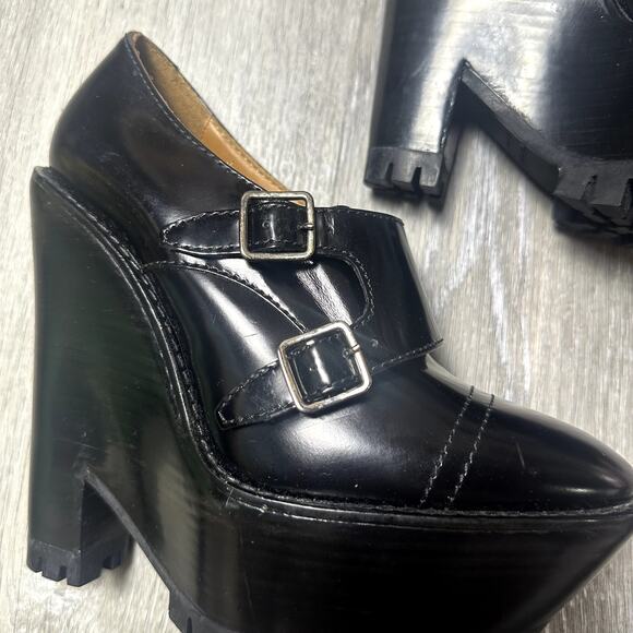 Burberry Black Prorsum Leather Monk Double Buckle Platform Wedge - Picture 12 of 12